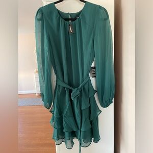 NWT Express Green Ruffle Tie Waist Dress size Medium New